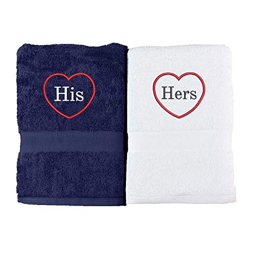 Aztex Navy Towelsrus His & Hers Heart Bath Towels, And White