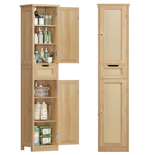 Iwell 66.9" Tall Bathroom Storage Cabinet with 2 Doors & 1 Drawer