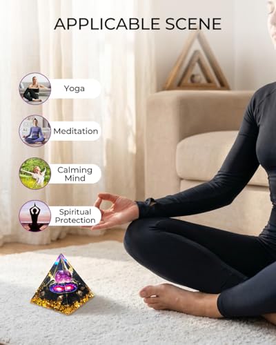 Image of Orgone Pyramid with Healing Crystals - Amethyst & Obsidian Energy Generator for Positive Vibe, Stress Relief & Chakra Reiki Meditation - Pyramid Decor - Spiritual Gift for Success, Wealth & Prosperity