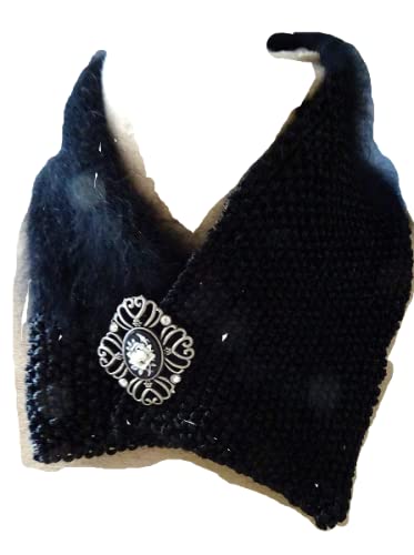 BIJOUX-VALYCREATION - tour de cou, écharpe, angora et coton noir et sa broche camée rose