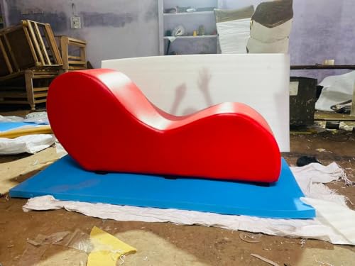 Image of SOUL CRAFT Sheesham Wood Leatherate Tantric Loung Chair, Yoga Chaise Lounge,Chaise Sofa Modern Lounge,Relaxing Chaise Lounge Chair, loveseats with Cushion (Exotic RED with Cushion)