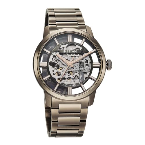 Image of Titan See-Through Skeletal Automatic Analog with Black Dial Copper Brown Stainless Steel Strap Watch for Men - 90220QM01