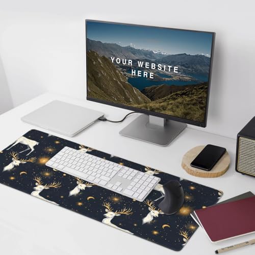 Grand tapis de souris de jeu cerf blanc pour bureau et PC portable