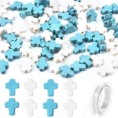 100pcs Blue White Cross Beads 8x10mm