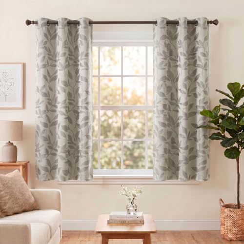 SUPERIOR Blackout Curtains, Room Darkening Window Accent for Bedroom, Sun Blocking, Thermal, Modern Bohemian Curtains, Leaves Collection, Set of 2 Panels, Grommet- 42 in x 63 in, Ivory