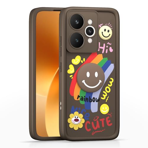 Image of Pikkme Back Cover for Realme 15 Pro 5G | Soft Silicone| Cute Rainbow Smile & 3D Cartoon Flower Design | Shockproof Raised Camera Protection Bumper Case (Brown)