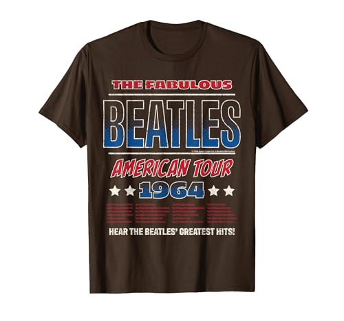 Image of The Beatles - American Tour 1964 Greatest Hits T-Shirt, Men, Brown, Small
