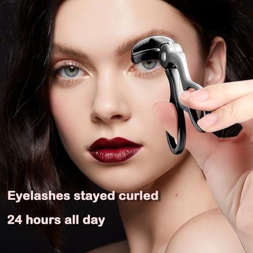 Eyelash Curlers, Plastic Eyelash Curler with 2 Silicone Refill Pads Premium Eye Lash Curler for No Pinching or Pulling Lash Curler Makeup Tool Black