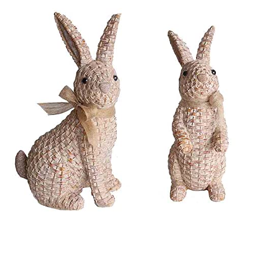 Statue de Lapin en Résine pour Décoration d'Animaux de Jardin Extérieur (Lot de 2 PCS)