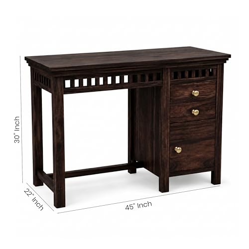 Image of SONA ART & CRAFTS Sheesham Wood Study Table for Home | Wooden Study Table with Side Storage Shelf | Multi Purpose Computer Desk for Writing | DIY Laptop Table for Study Room & Office | Walnut Finish