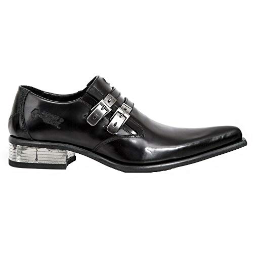 New Rock M-2246-S14 NEWMAN SHOES Black Leather Buckle Steel Heel