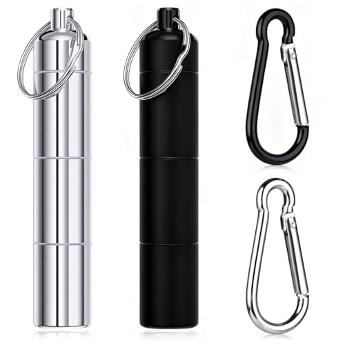 KIRZAX Lot de 2 Boîtes à Pilules Porte-clés étanches pour les Déplacements, avec Mousqueton,Boîte à Pilules en Métal Portable avec 3 Compartiments...