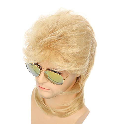 Image of Swiking Mullet Wigs for Men Gold 70s 80s Curly Retro Disco Rocker Punk Fancy Natural Party Cosplay Costume Hair Halloween Men and Women Replacement Wig Full Wigs Unisex(Gold)
