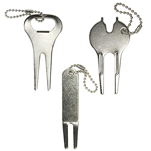 Joyhey 3 Pcs Golf Divot Repair Tool, Zinc Alloy Golf Green Fork, Silver, Ambidextrous, Uniflex, Golfers, Unisex