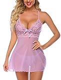 Avidlove Women Lace Lingerie Sleepwear Chemises V Neck Full Slip Babydoll Nightgowns Sexy Sleep Dres