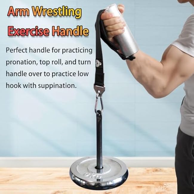 Arm Wrestling Training Handle ¨C 2-Inch Aluminum Grip for Enhanced Pronation Strength, with Heavy-Duty Strap, Carabiner, and Storage Bag