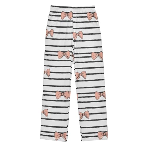 Pajama Bottoms, Ribbon Bow Pajamas Pant Sleep Long Pants Black Striped Lounge Wear Elastic Waist Sleepwear Pjs