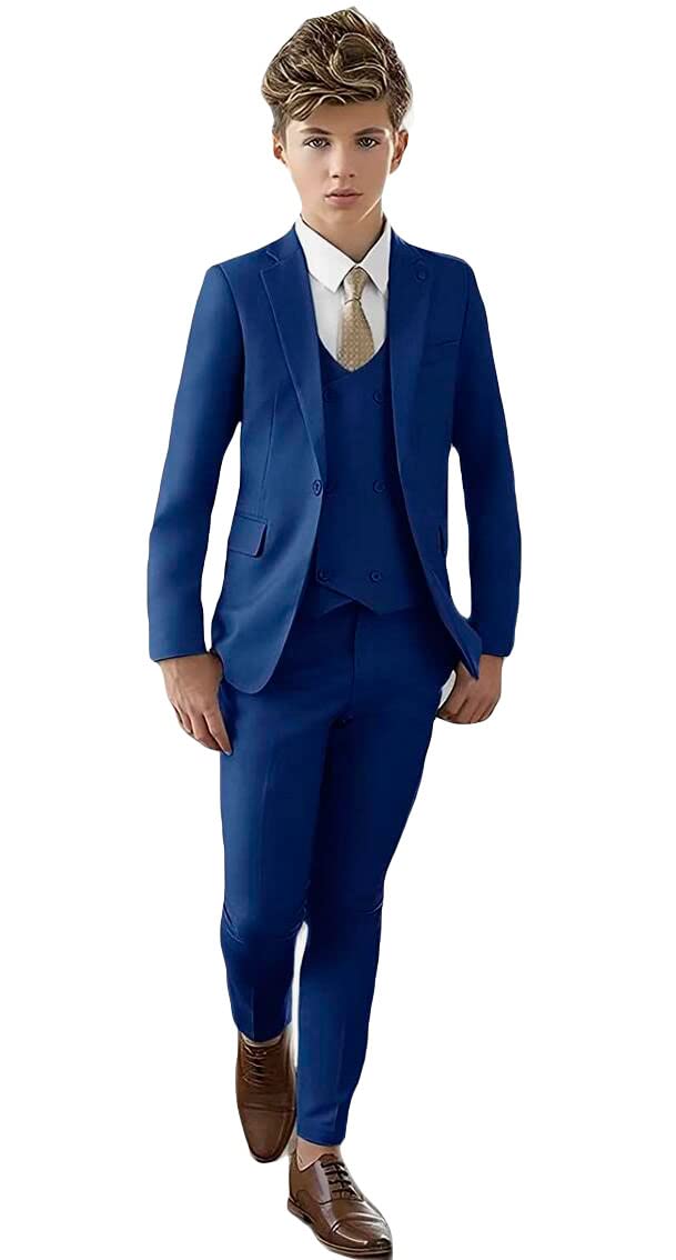 Costume à revers en pointe pour garçons, coupe ajustée, avec veste, gilet et pantalon, idéal pour les fêtes, les événements formels et les mariages
