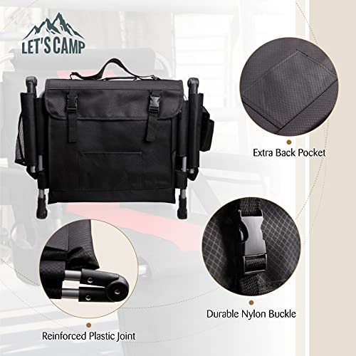 Let's Camp Folding Stadium Seat Bleacher Chair With Cup Holder, Mesh Bag And Hide Hooks, Portable Stadium Chair With Back And Cushion, Black Red #TOP4