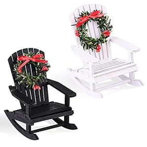Gukasxi 2 Pcs Mini Holzstuhl Hängende Ornament Weihnachten Puppenhaus Modell Stühle Puppenhaus Holzstühle Mini Holz Schaukelstühle für Hochzeitstorte Topper Weihnachten Urlaub Party Dekor