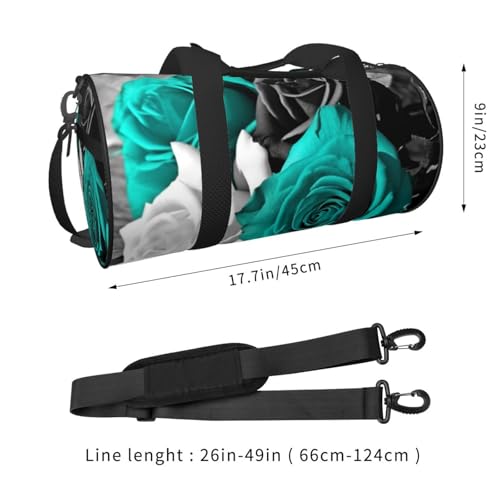 Black White Teal Gray Rose Flowers printed Travel Bag Casual luggage bag4