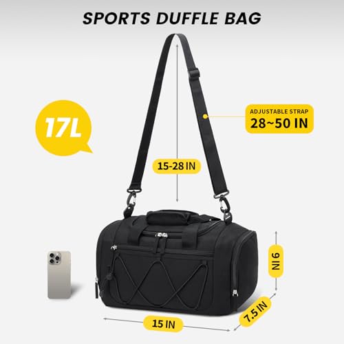 Image of Vorspack Gym Bag for Women - 15 Inches Small Duffle Bag for Travel Lightweight Duffel Bag Personal Item Travel Bag Weekender Bag for Travel Sports Gym - Black