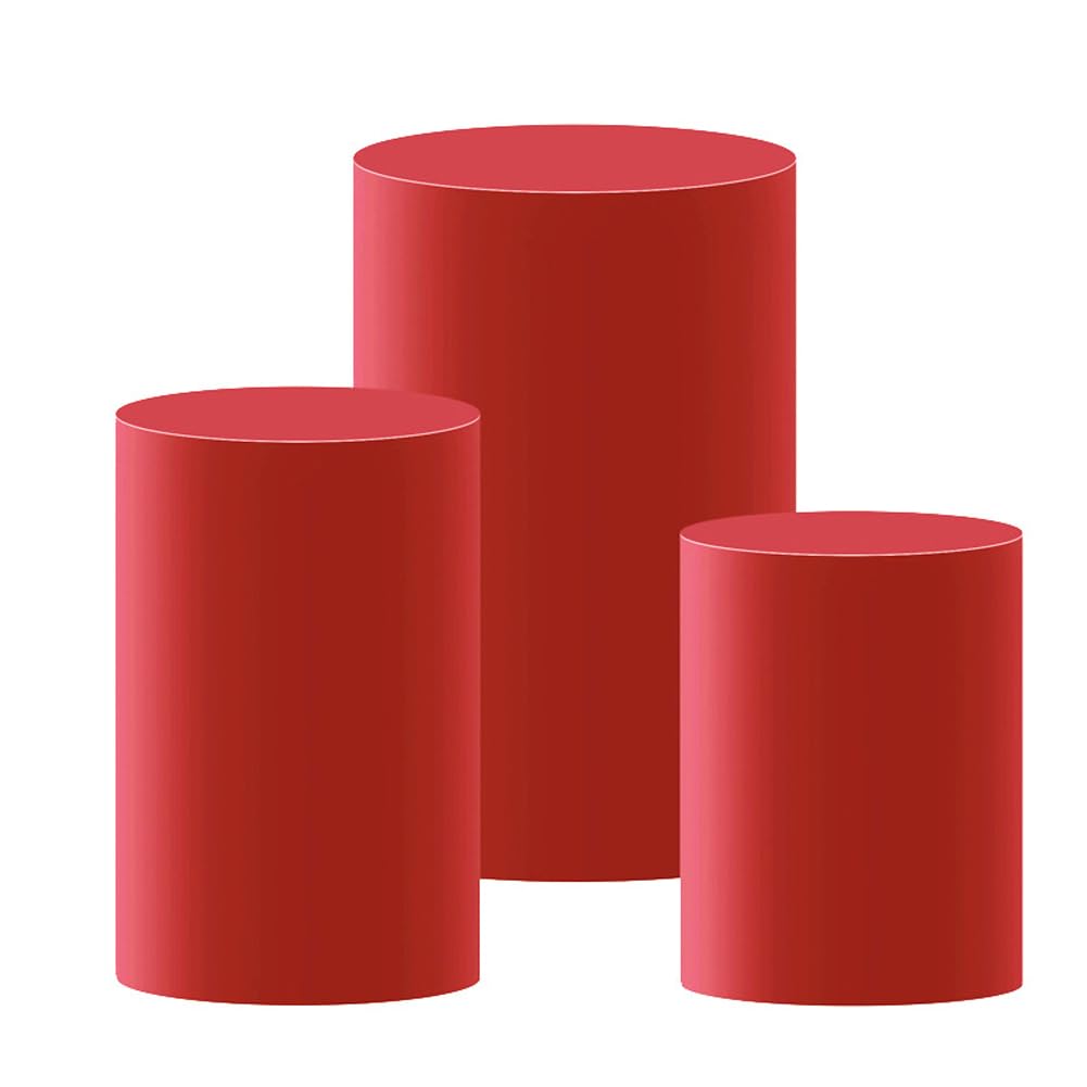 Set di 3/5 coperture per piedistallo per cilindri, in spandex, per feste, compleanni, matrimoni, rotonde, per baby shower (rosso, grande, 3 pezzi)