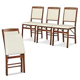 Giantex Folding Dining Chairs Set of 4, Wood Kitchen Chair w/Padded Seat, Solid Wood Frame, Max Load 400 Lbs, No Assembly, Easy to Store Foldable Wooden Dining Chairs for Apartment, Small Space
