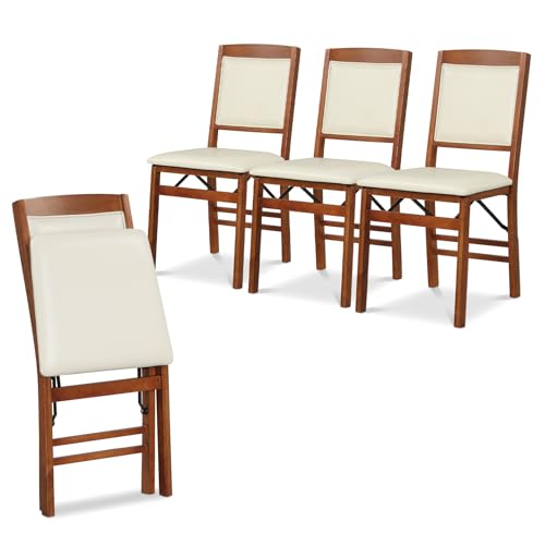 Image of Giantex Folding Dining Chairs Set of 4, Wood Kitchen Chair w /Padded Seat, Solid Wood Frame, Max Load 400 Lbs, No Assembly, Easy to Store Foldable Wooden Dining Chairs for Apartment, Small Space