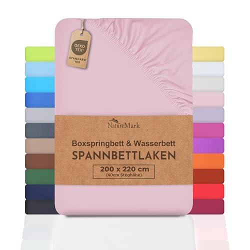 NatureMark Basic Boxspringbett & Wasserbett Spannbettlaken 200 x 220 cm - 40 cm Steghöhe - 200x220cm Spannbetttuch - 100% Baumwolle, Rosa