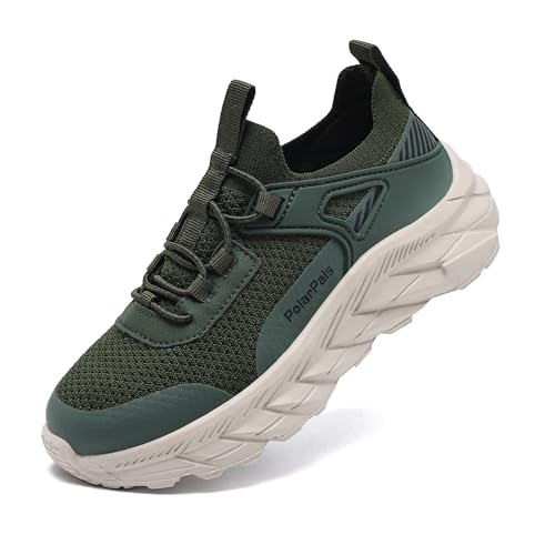 PolarPals Boys Running Sneakers Kids Athletic Slip On Shoes School Tennis Sport Shoes Big Kid Size 1 Green