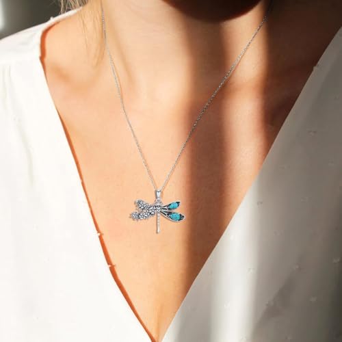 Genuine Turquoise Dragonfly with Flower Pendant Necklace, Sterling Silver Vintage Native American Western Jewelry Birthdays Gift3
