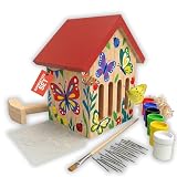 Eli® Schmetterlingshaus Bausatz für Kinder aus Kiefernholz zum Bemalen – inkl. 6 Farben - Pinsel - Hammer - Nägel - Schablonen & Vorlagen und Füllmaterial– DIY Schmetterlingshotel für Garten & Balkon