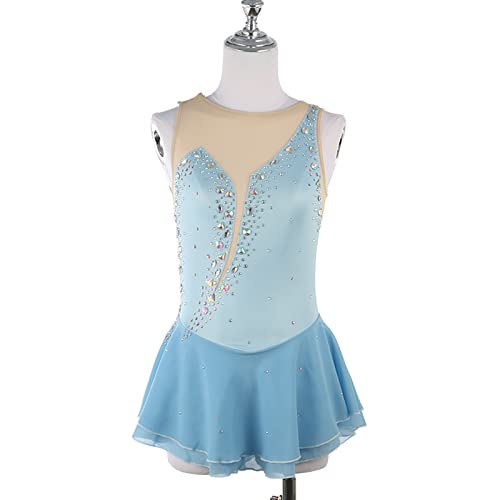 Vestido de Patinação Artística, Mulheres Meninas Brilhante Strass Sem Manga Competição de Patinação