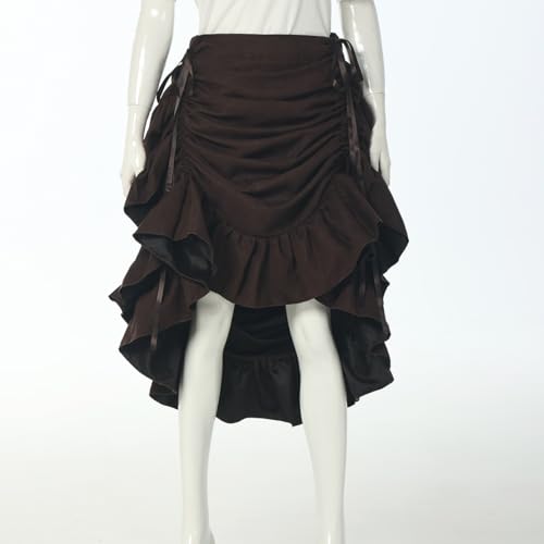 GRACEART Women's Steampunk Skirt Adjustable Ruffle Gothic Vintage Skirt, Suede Blend (Dark Brown), XL - Image 4