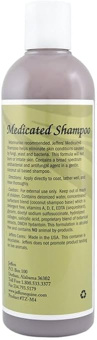 Jeffers Equine Antibacterial & Antifungal Medicated Horse Shampoo 16 Oz Gentle Coconut Oil Based Grooming Shampoo for Horses, Daily Bathing, Show Prep, Trail, Stable, Coat & Skin Care
