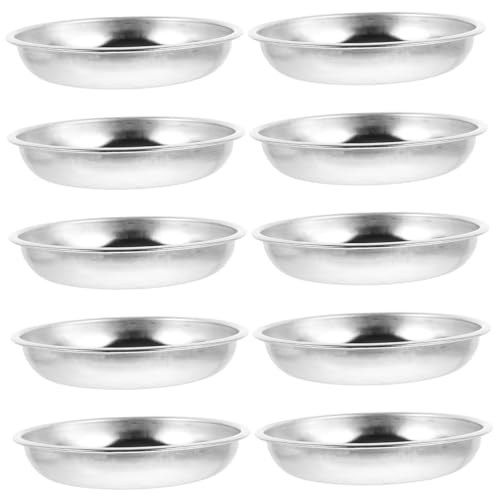 GREENADSCAPE 10pcs Round Stainless Steel Mustard Plates Seasoning Dishes for Dipping Sauces for Bbq Family Gatherings and Restaurant Use