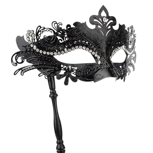 Hoshin Masquerade Mask with Stick Mardi Gras Deecorations Venetian Masks for Womens (Black)