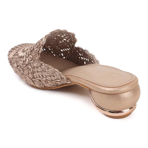 Image of Carlton London Women's Metallic Woven Slip-On Intricate Pattern Low Heel Sandal