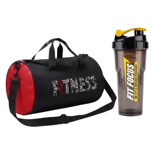cool indians Fitness Bag with Fit Focus 700ml Leakproof Shaker Bottle Combo | Water-Resistant Duffel Bag for Men & Women | BPA-Free Sipper for Protein, Pre-Workout & Travel & Sports (Black, Red & Yellow)-picture-26