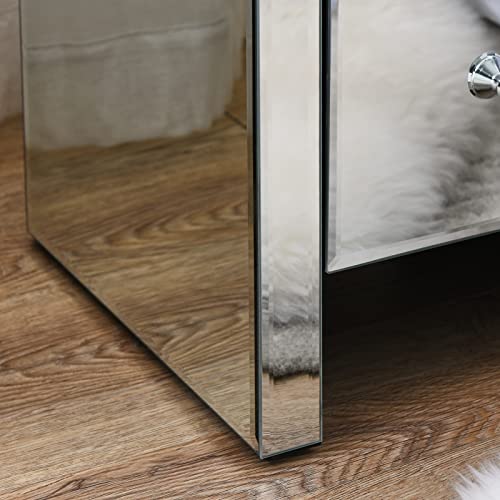 LAGRIMA Mirrored Nightstand,Crystal Mirrored End Table with 3 Drawers,Silver Accent Side Table Fully Assembled for Bedroom,Living Room(Silver)
