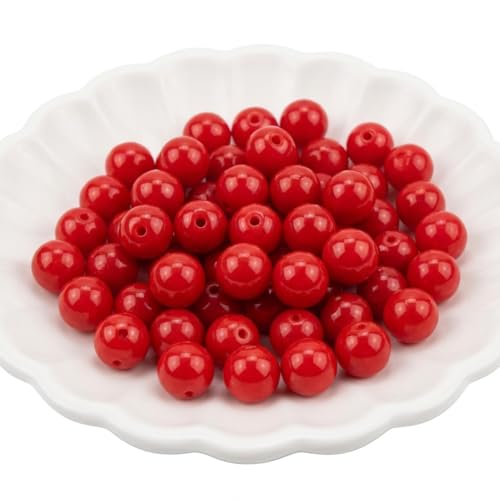 Jabrand 100pcs Red Beads 8mm Porcelain Beads for Jewelry Making Round Ceramic Bead Unique Vintage Bead for Craft Beading Kit Bracelets DIY Decor