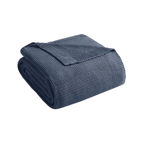 Image of Ink+Ivy Bree Knit Throw Blanket for Bed, Sofa, and Couch, Lightweight, Breathable, Soft & Cozy Summer Blanket, King (108 in x 90 in), Indigo