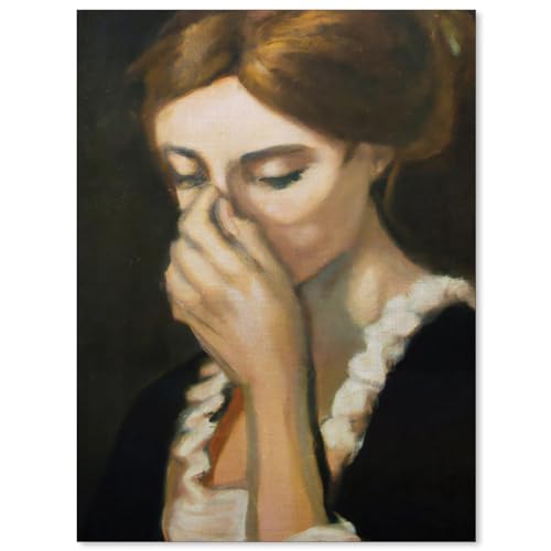 WBSTGUE Funny Bathroom Wall Art Vintage Classical Oil Painting Poster Humorous Toilet Pictures Woman Covering Nose Canvas Prints Rustic Farmhouse Wall Decor for Restroom 12x16 inch Unframed