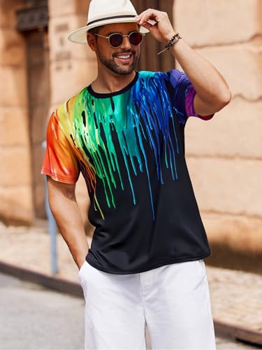 Mens Short Sleeve Vintage T Shirt Summer Irregular Graphic Tops Tee Casual Short Sleeve Shirts Top