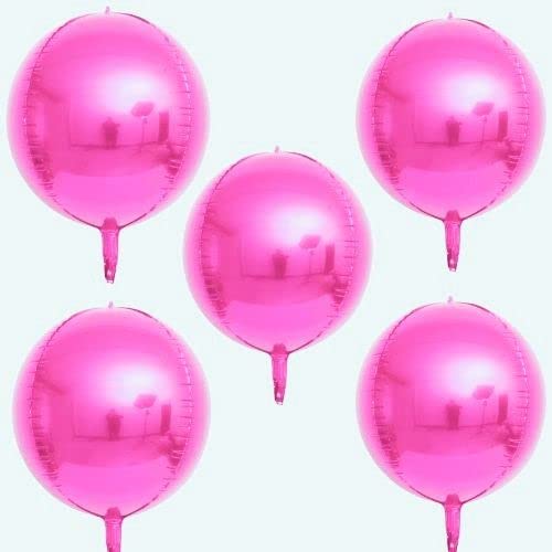 Palloncini giganti giganti 4D rotondi in lamina di alluminio a grande specchio metallico Orbz in Mylar per ragazza, ragazzo, baby shower, decorazione (55.9 cm) (5 pezzi rosa scuro)