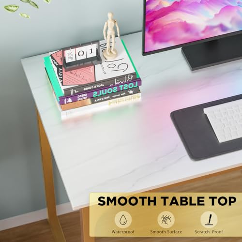 Image of PayLessHere | 39 Inch Computer Desk | White Gold | Sturdy Office Desk | Metal Frame, Adjustable Feet | Water-Resistant, Scratchproof Surface | Writing Table for Home Office or Study | Pack of 1