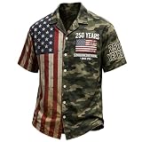 GODMERCH U.S. 250th Anniversary Hawaiian Shirts Men American Flag 1776 2026 Patriotic Outfit Gifts for Independence Day (S12)