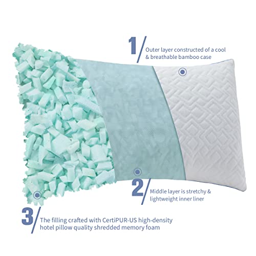 Shilucheng Shredded Memory Foam Pillows King Size Set Of 2, Cooling Pillows For Sleeping, Adjustable Bed Pillows For Side Stomach Back And Hot Sleepers With Cooling Bamboo Cover, 2 Pack, 20"X36" #TOP2