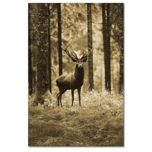 Cerf dans la forêt tableau sépia idéal pour mur vide